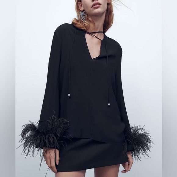 ZARA TOP WITH FEATHERS - Picture 5 of 8